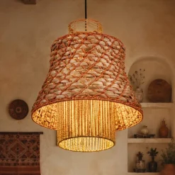 Lampadari Moderni-Selezionato da Mazzolaluce Lampadario in rattan corda naturale arancione cavo nero