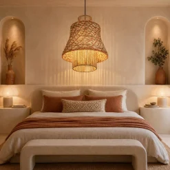 Lampadari Moderni-Selezionato da Mazzolaluce Lampadario in rattan corda naturale arancione cavo nero
