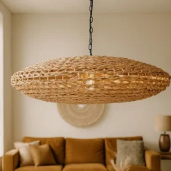 Lampadari Moderni-Selezionato da Mazzolaluce Lampadario in rattan e giacinto per soggiorno salotto
