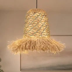 Lampadario Camera Da Letto-Selezionato da Mazzolaluce Lampadario in rattan giacinto d'acqua rafia corda verde salvia per camera da letto