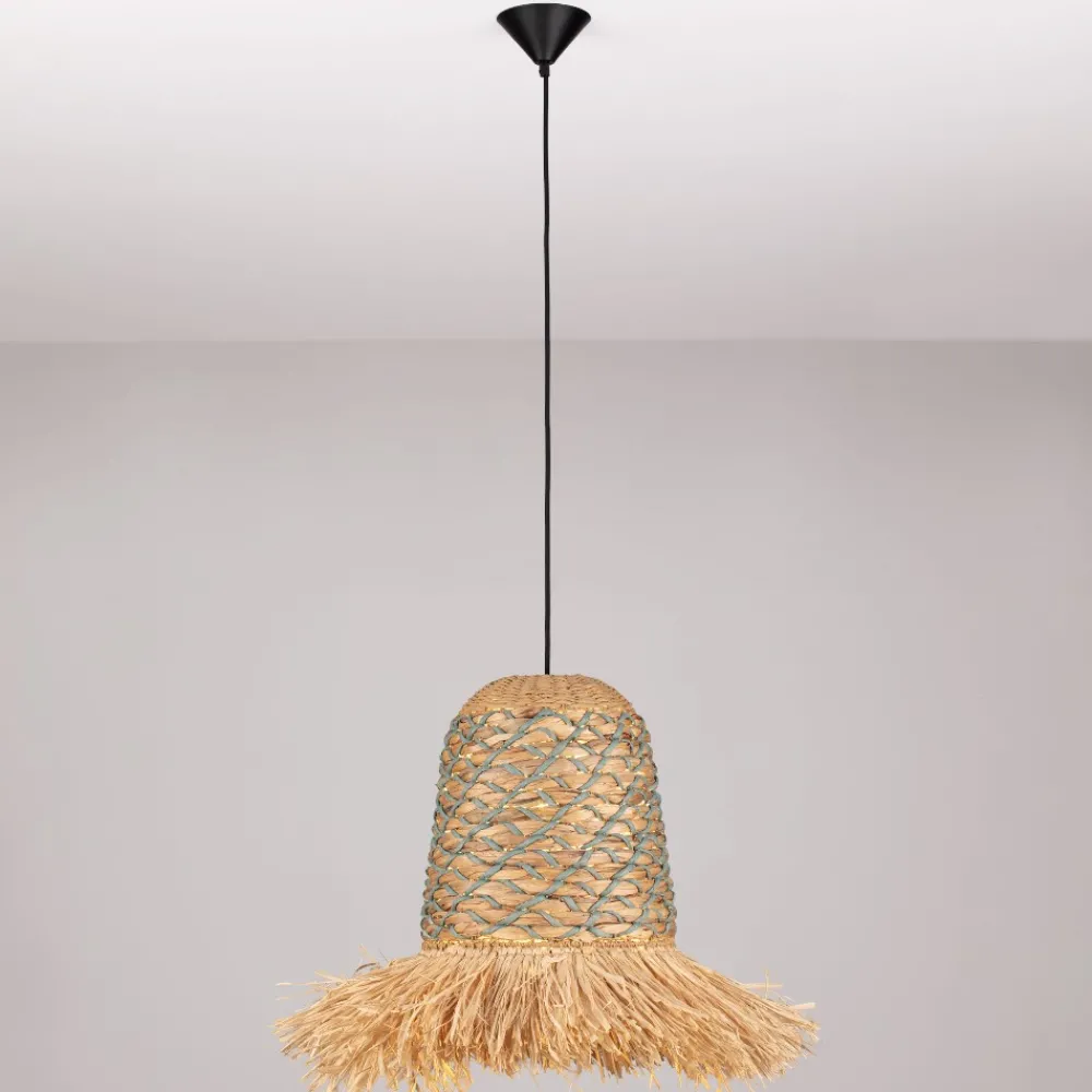Lampadario Camera Da Letto-Selezionato da Mazzolaluce Lampadario in rattan giacinto d'acqua rafia corda verde salvia per camera da letto