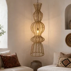 Lampadari Moderni-Selezionato da Mazzolaluce Lampadario in rattan marrone per soggiorno
