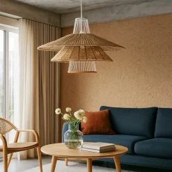 Lampadari Moderni-Selezionato da Mazzolaluce Lampadario in rattan naturale e corda arancione