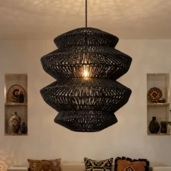 Lampadari Moderni-Selezionato da Mazzolaluce Lampadario in rattan nero a sospensione 40 cm