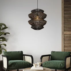 Lampadari Moderni-Selezionato da Mazzolaluce Lampadario in rattan nero a sospensione 40 cm