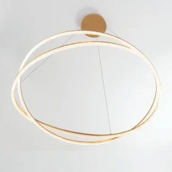 Lampadari Moderni-Selezionato da Mazzolaluce Lampadario intreccio oro design led dimmerabile con telecomando