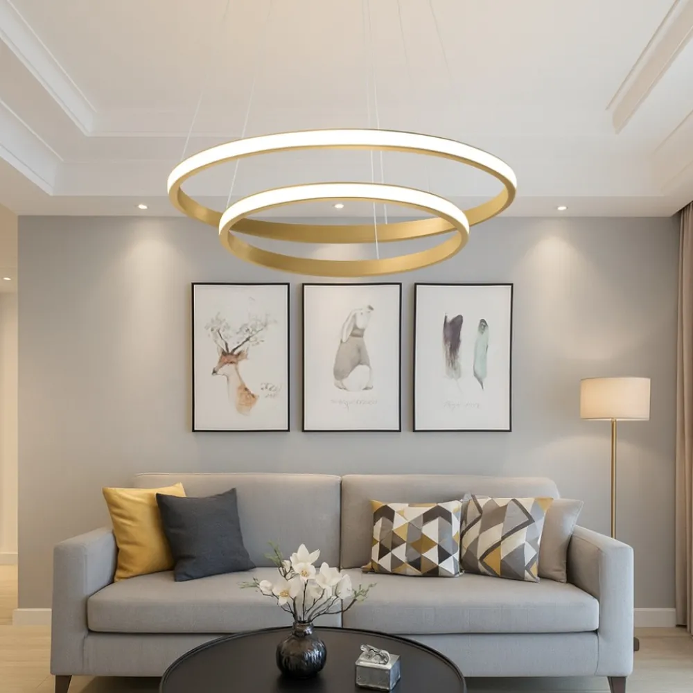 Lampadari Moderni-Gea Luce Lampadario iole s2 oro cerchi led 40w 3000k moderno