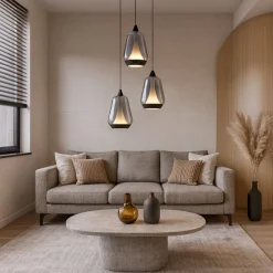 Lampadari Moderni-Selezionato da Mazzolaluce Lampadario led moderno per soggiorno vetri grigio fumo