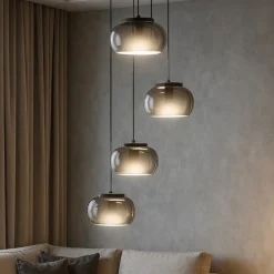 Lampadari Moderni-Selezionato da Mazzolaluce Lampadario led nero per soggiorno vetri fume moderno