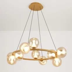 Lampadari Moderni-Selezionato da Mazzolaluce Lampadario led oro tondo con sfere di vetro per soggiorno