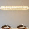 Lampadari Moderni-Selezionato da Mazzolaluce Lampadario led ovale oro di cristalli per tavolo soggiorno