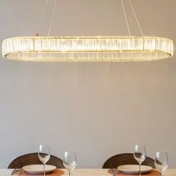 Lampadari Moderni-Selezionato da Mazzolaluce Lampadario led ovale oro di cristalli per tavolo soggiorno