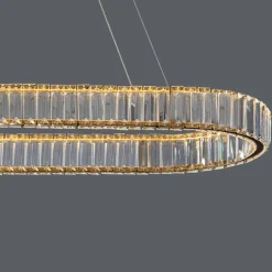 Lampadari Moderni-Selezionato da Mazzolaluce Lampadario led ovale oro di cristalli per tavolo soggiorno