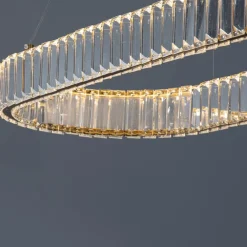 Lampadari Moderni-Selezionato da Mazzolaluce Lampadario led ovale oro di cristalli per tavolo soggiorno