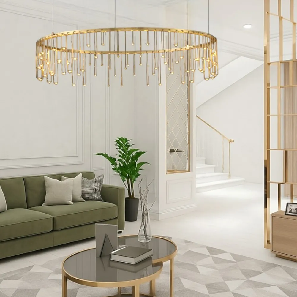 Lampadari Moderni-Selezionato da Mazzolaluce Lampadario led per salotto design moderno oro ramato