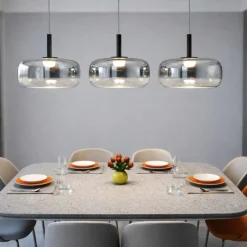 Lampadari Moderni-Fabas Luce Lampadario led per soggiorno 3 vetri grigio a sospensione devero
