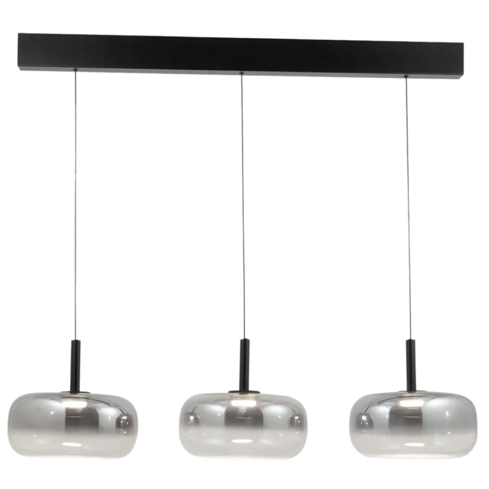 Lampadari Moderni-Fabas Luce Lampadario led per soggiorno 3 vetri grigio a sospensione devero