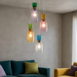 Lampadari Moderni-Selezionato da Mazzolaluce Lampadario led vetri multicolor per soggiorno