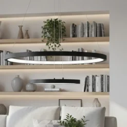 Lampadari Moderni-Selezionato da Mazzolaluce Lampadario led 60w 3000k dimmerabile doppio anello nero per salotto