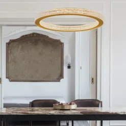 Lampadari Moderni-Selezionato da Mazzolaluce Lampadario led 40w 3000k dorato moderno cerchio per salotto