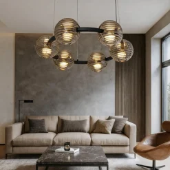 Lampadari Moderni-Selezionato da Mazzolaluce Lampadario led 60w 3000k moderno bocce di vetro fume per soggiorno