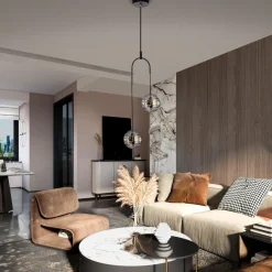 Lampadari Moderni-Selezionato da Mazzolaluce Lampadario led 20w 3000k nero bocce vetro fume