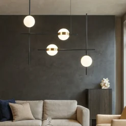 Lampadari Moderni-Selezionato da Mazzolaluce Lampadario led 32w 3000k nero oro sfere per soggiorno moderno