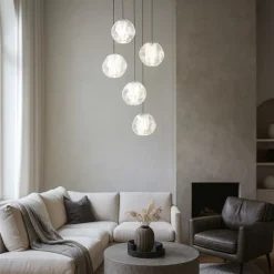 Lampadari Moderni-Selezionato da Mazzolaluce Lampadario led 25w 3000k 5 sfere pendenti per soggiorno moderno