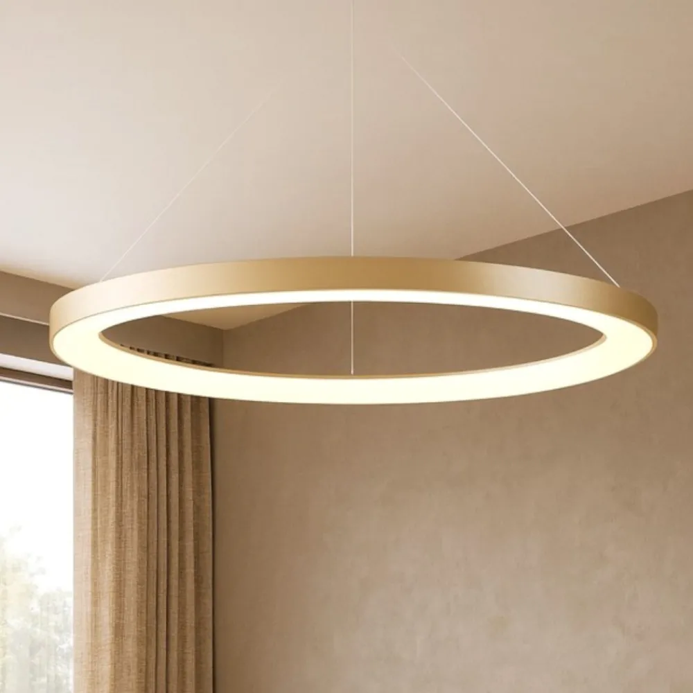 Lampadari Moderni-Selezionato da Mazzolaluce Lampadario led 75w moderno cerchio oro 90cm da 2700k a 5000k con telecomando