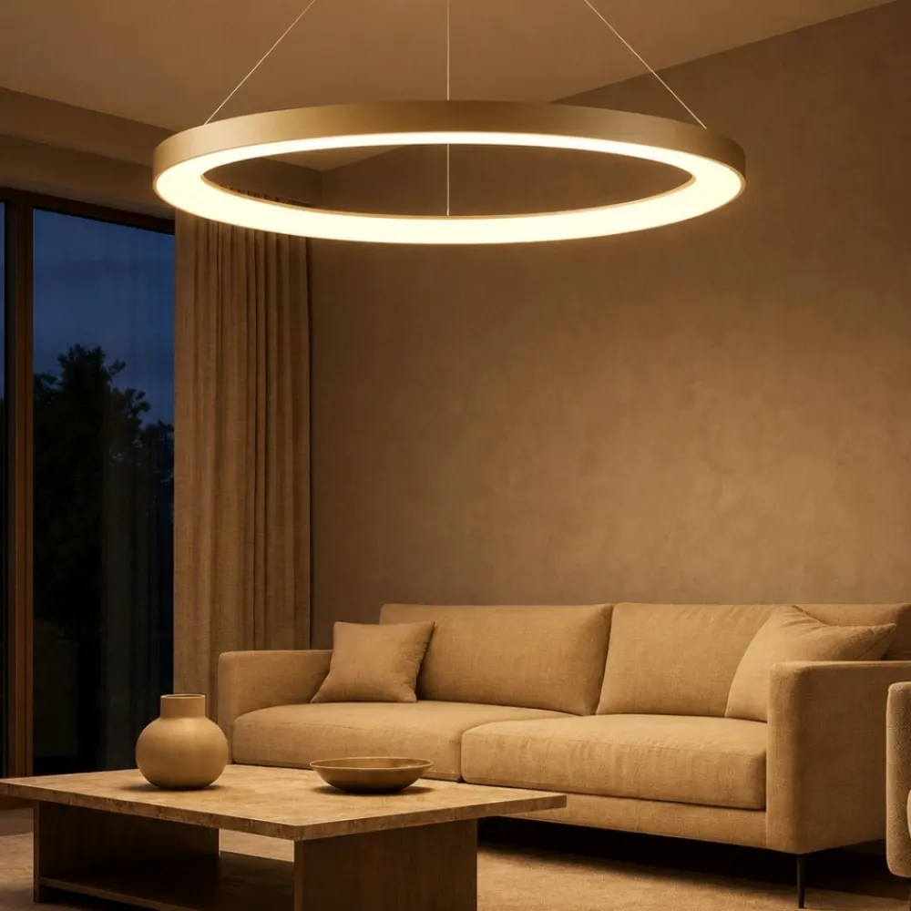 Lampadari Moderni-Selezionato da Mazzolaluce Lampadario led 75w moderno cerchio oro 90cm da 2700k a 5000k con telecomando