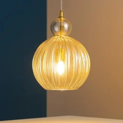 Lampadari Moderni-Perenz Illuminazione Lampadario lia perenz boccia 32cm di vetro cognac specchiato moderno