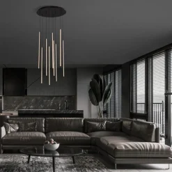 Lampadari Moderni-Selezionato da Mazzolaluce Lampadario luci a cascata moderno led 3200k nero per soggiorno
