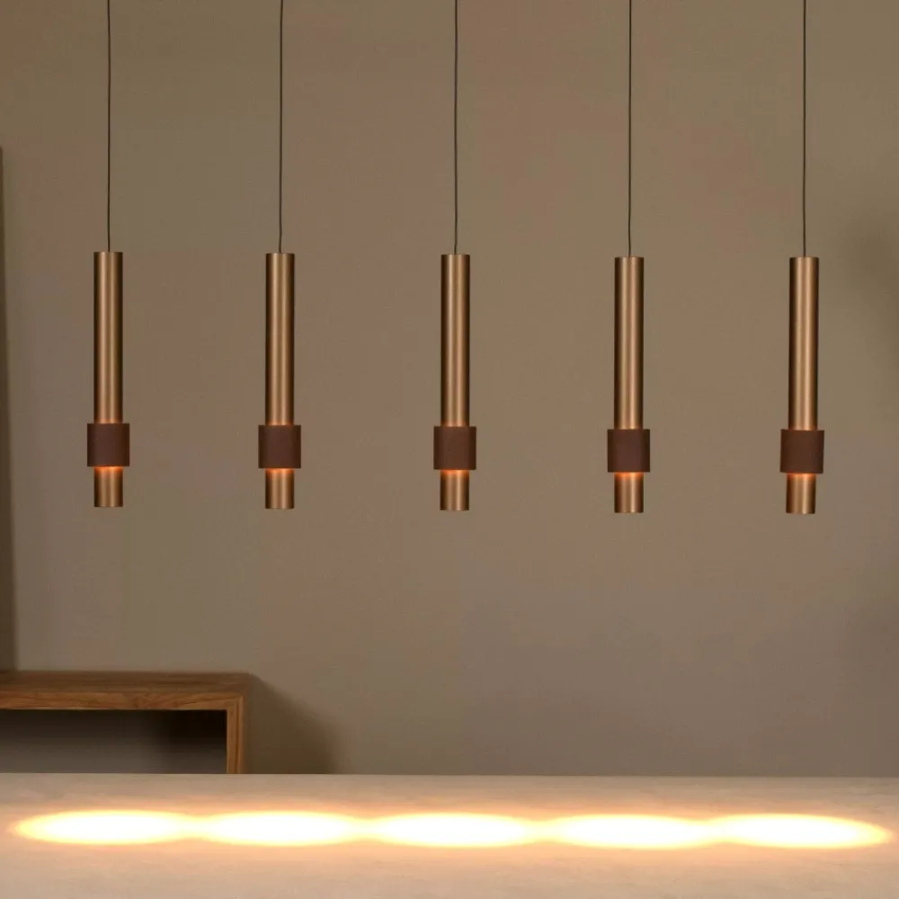 Lampadari Moderni-Selezionato da Mazzolaluce Lampadario 5 luci a sospensione caffe oro per ala da pranzo moderna