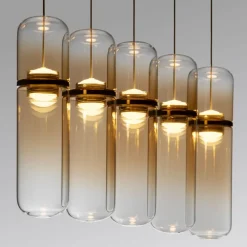 Lampadari Moderni-Selezionato da Mazzolaluce Lampadario 4 luci capsule di vetro ambra pendenti led dimmerabile design moderno