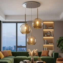 Lampadari Moderni-Top Light Lampadario 3 luci moderna vetri ambra