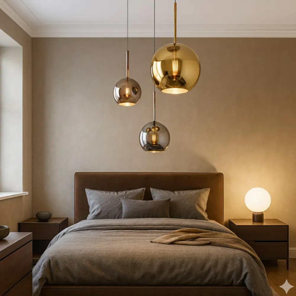 Lampadario Camera Da Letto-Top Light Lampadario 3 luci pendenti da camera da letto sfere vetro cromo oro rame