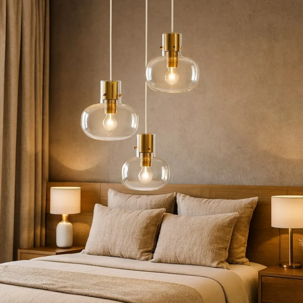Lampadario Camera Da Letto-Selezionato da Mazzolaluce Lampadario 3 luci per camera da letto vetro dettagli oro