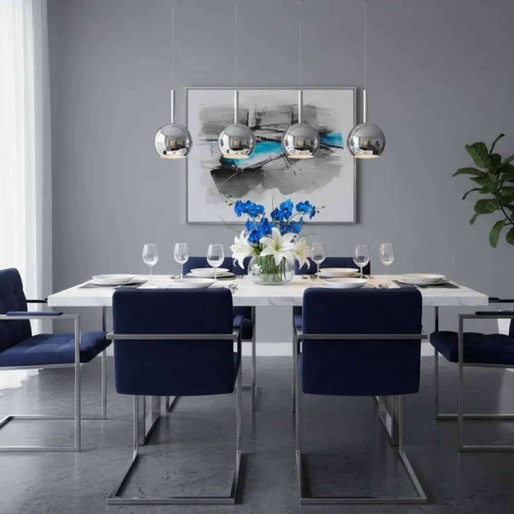 Lampadari Cucina-Top Light Lampadario 4 luci per cucina vetri cromo