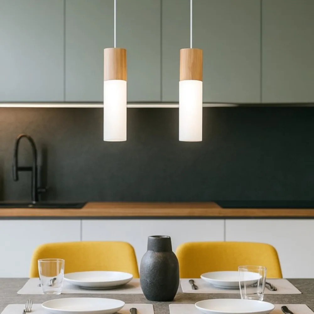 Lampadari Cucina-Selezionato da Mazzolaluce Lampadario 2 luci per isola cucina bianco legno