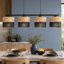 Lampadari Cucina-Selezionato da Mazzolaluce Lampadario 4 luci quercia nero a sospensione per cucina moderna