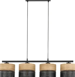 Lampadari Cucina-Selezionato da Mazzolaluce Lampadario 4 luci quercia nero a sospensione per cucina moderna