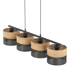 Lampadari Cucina-Selezionato da Mazzolaluce Lampadario 4 luci quercia nero a sospensione per cucina moderna