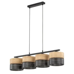 Lampadari Cucina-Selezionato da Mazzolaluce Lampadario 4 luci quercia nero a sospensione per cucina moderna