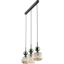 Lampadari Moderni-Selezionato da Mazzolaluce lampadario 3 luci vetri ambra verde per sala da pranzo