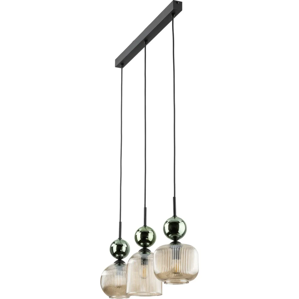 Lampadari Moderni-Selezionato da Mazzolaluce lampadario 3 luci vetri ambra verde per sala da pranzo