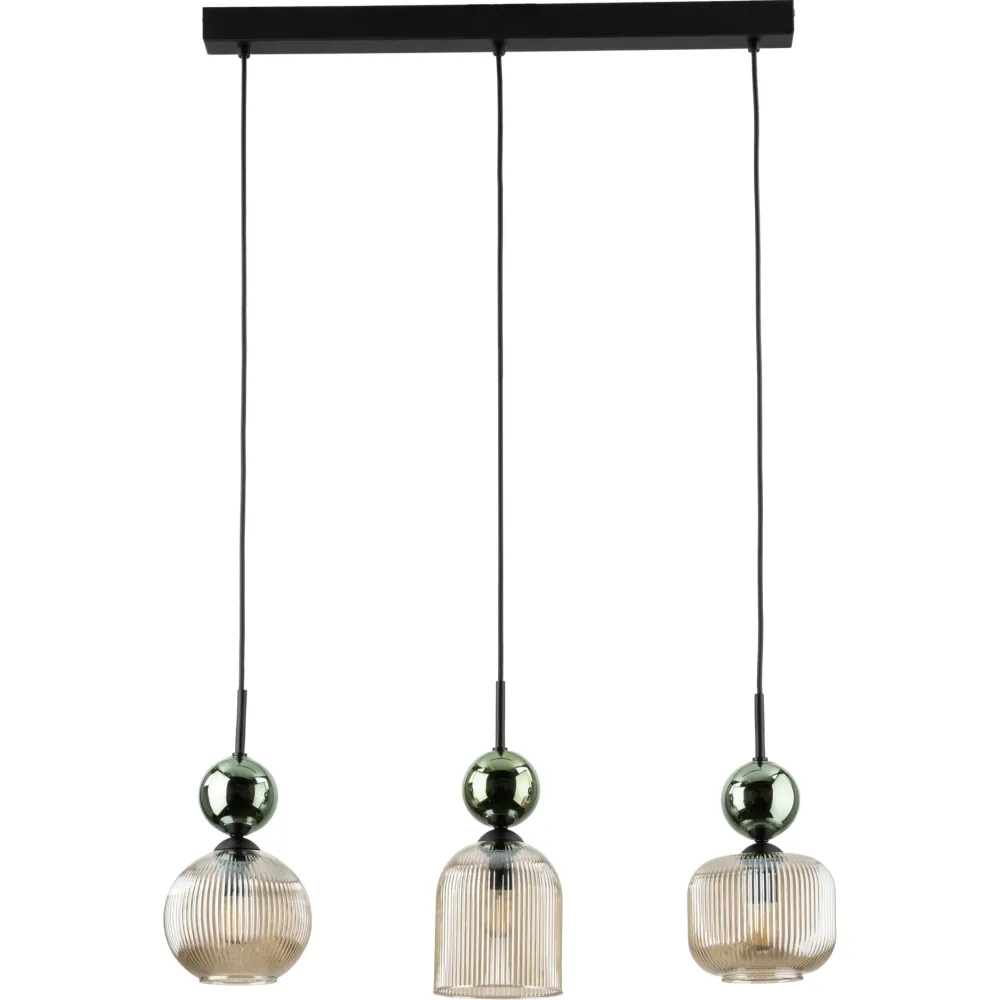 Lampadari Moderni-Selezionato da Mazzolaluce lampadario 3 luci vetri ambra verde per sala da pranzo