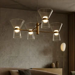 Lampadari Moderni-Selezionato da Mazzolaluce Lampadario luminoso oro per soggiorno stile contemporaneo led 3000k