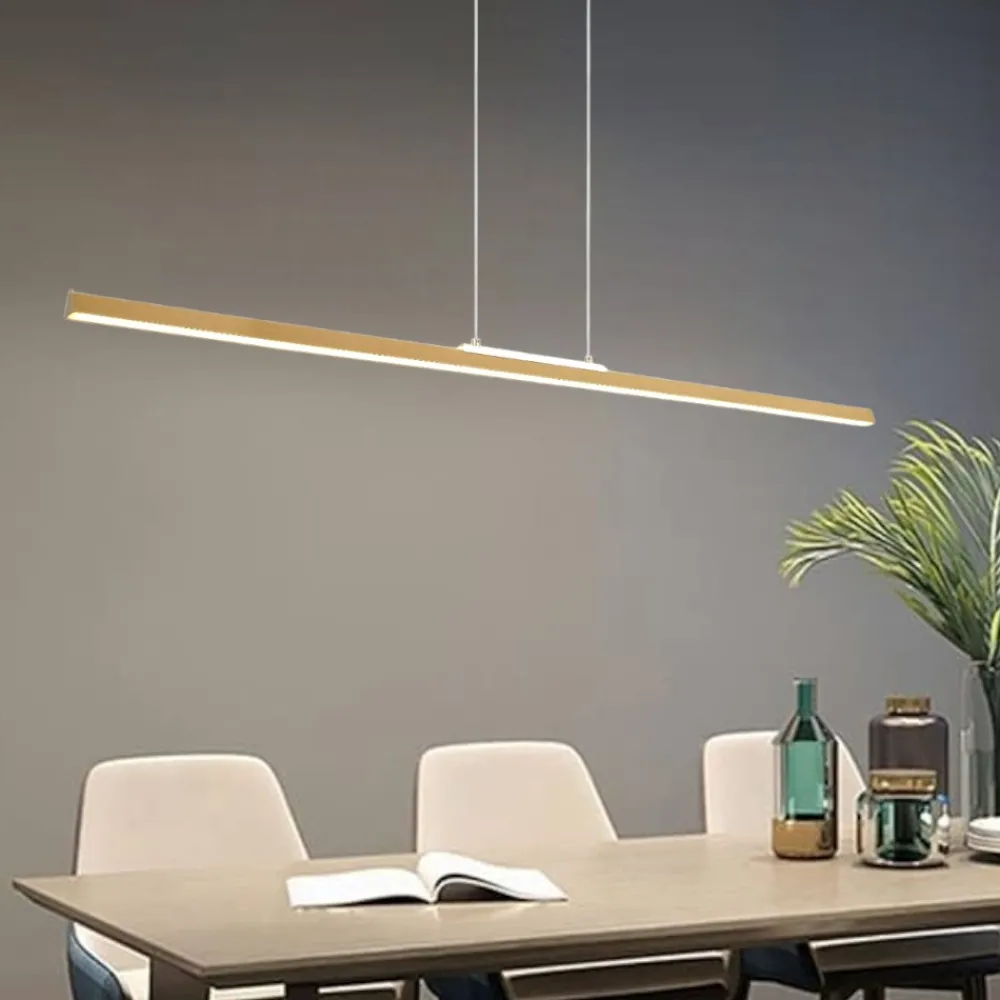 Lampadari Moderni-Selezionato da Mazzolaluce Lampadario lungo orizzontale led oro moderno da sala