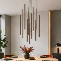 Lampadari Moderni-Selezionato da Mazzolaluce Lampadario marrone cilindri rigati a sospensione moderno per tavolo soggiorno