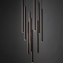 Lampadari Moderni-Selezionato da Mazzolaluce Lampadario marrone cilindri rigati a sospensione moderno per tavolo soggiorno